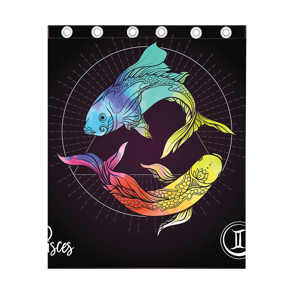 Colorful Pisces Sign Print Curtain