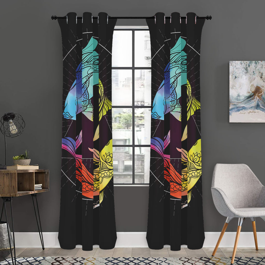 Colorful Pisces Sign Print Curtain