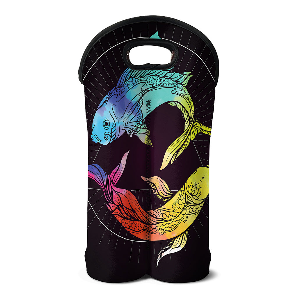 Colorful Pisces Sign Print Double Neoprene Wine Tote