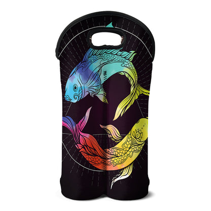 Colorful Pisces Sign Print Double Neoprene Wine Tote