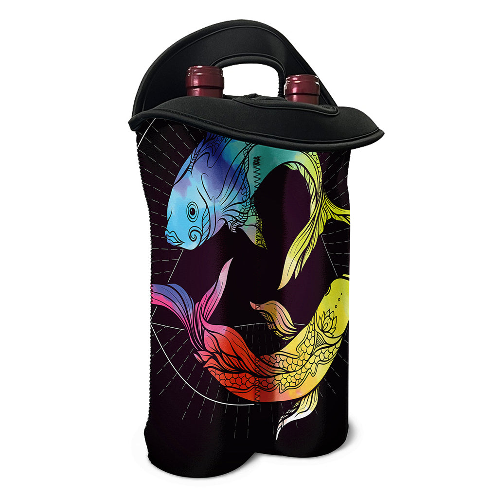 Colorful Pisces Sign Print Double Neoprene Wine Tote