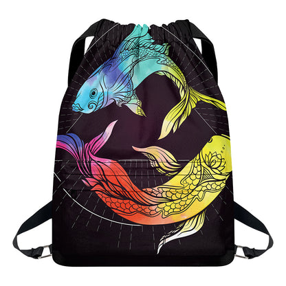 Colorful Pisces Sign Print Drawstring Backpack