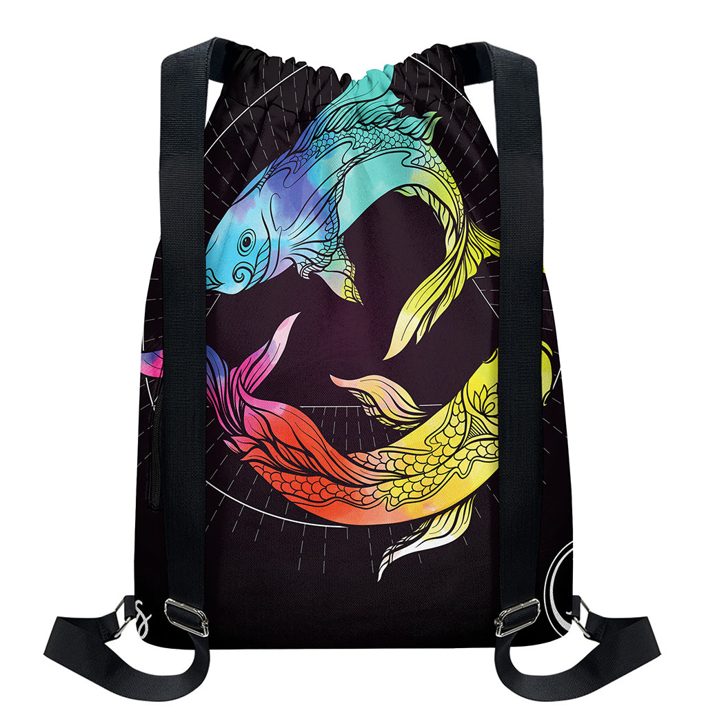Colorful Pisces Sign Print Drawstring Backpack