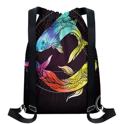 Colorful Pisces Sign Print Drawstring Backpack