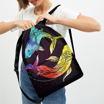 Colorful Pisces Sign Print Drawstring Backpack