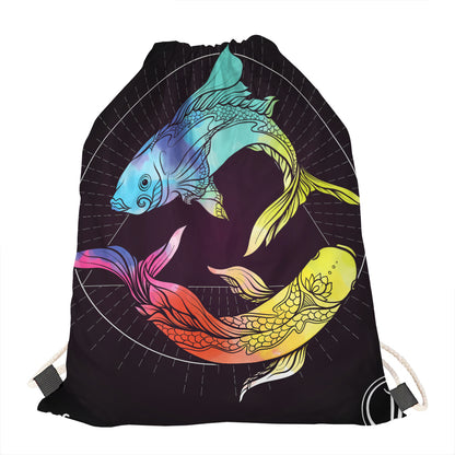 Colorful Pisces Sign Print Drawstring Bag