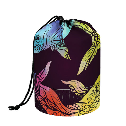 Colorful Pisces Sign Print Drawstring Makeup Bag