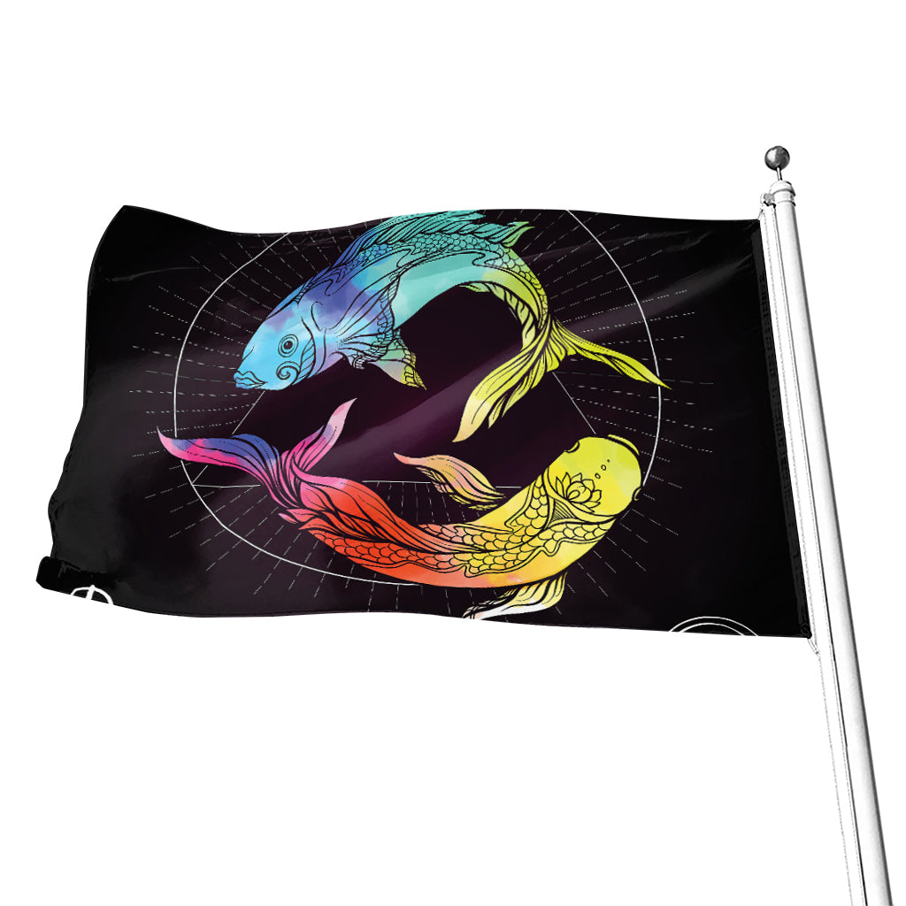 Colorful Pisces Sign Print Flag