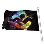 Colorful Pisces Sign Print Flag