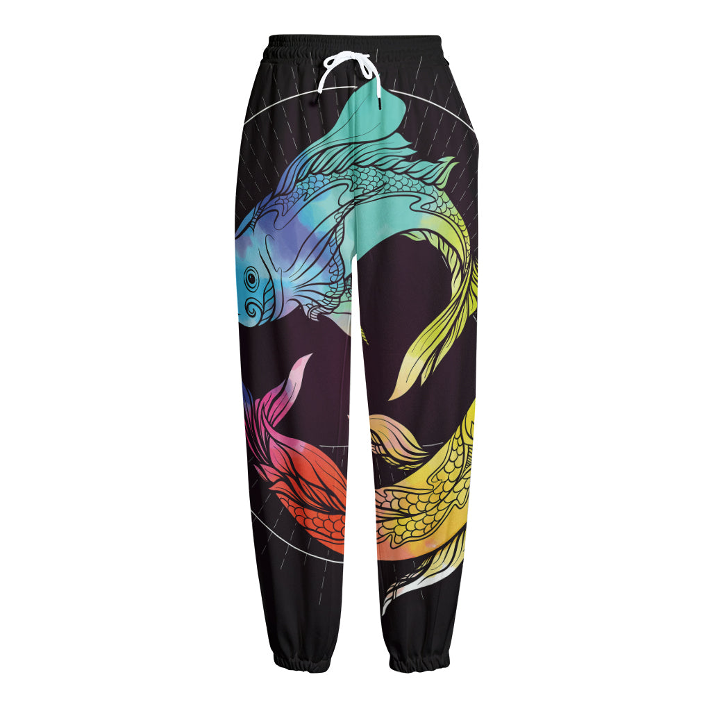 Colorful Pisces Sign Print Fleece Lined Knit Pants