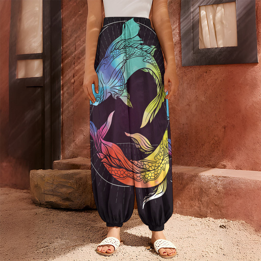 Colorful Pisces Sign Print Harem Pants