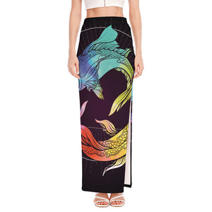 Colorful Pisces Sign Print High Slit Maxi Skirt