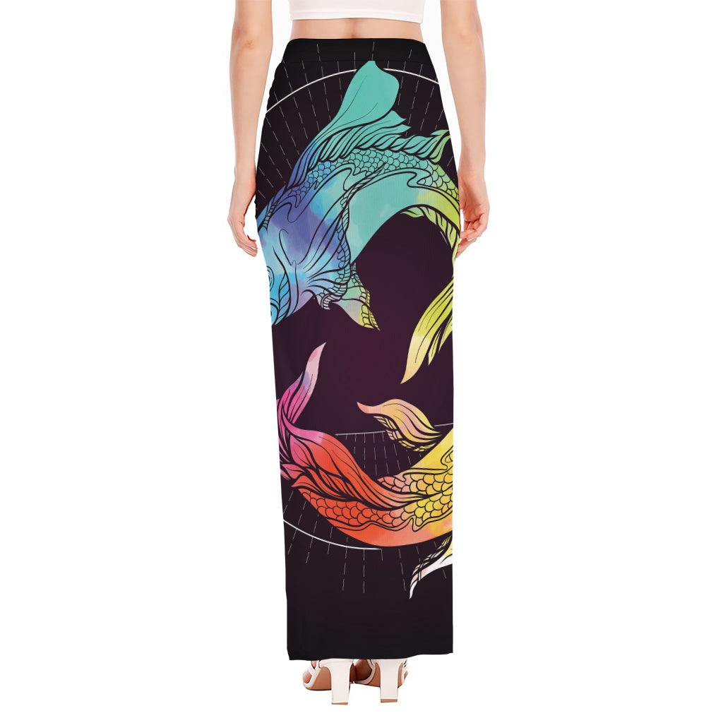 Colorful Pisces Sign Print High Slit Maxi Skirt