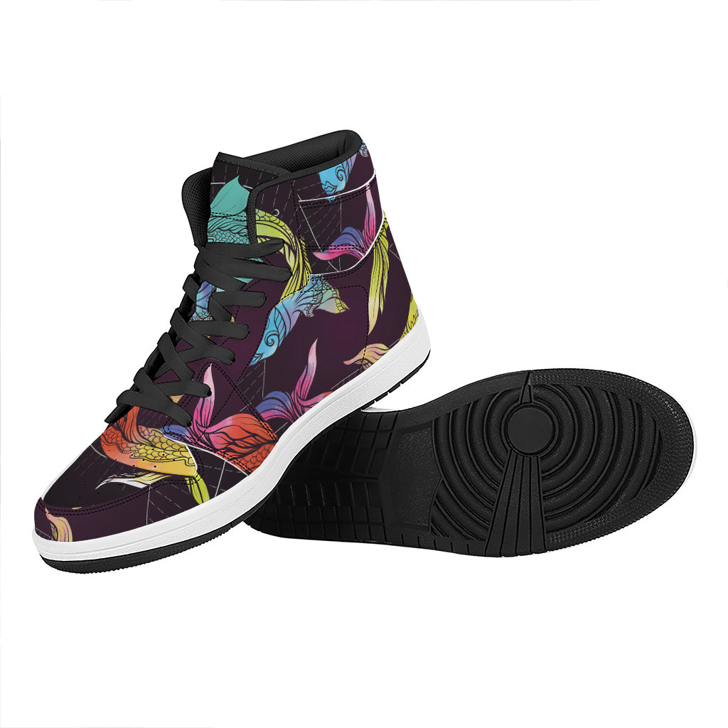 Colorful Pisces Sign Print High Top Leather Sneakers