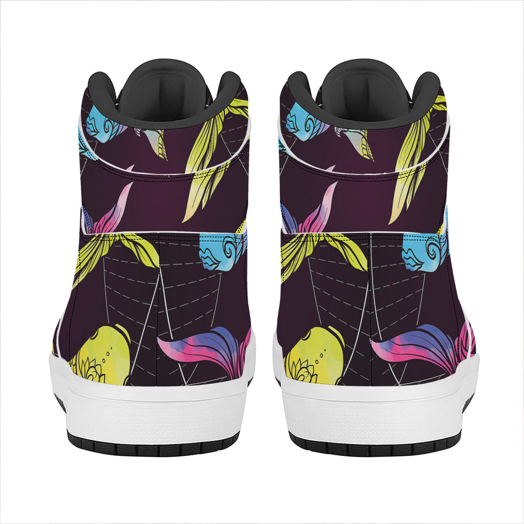 Colorful Pisces Sign Print High Top Leather Sneakers