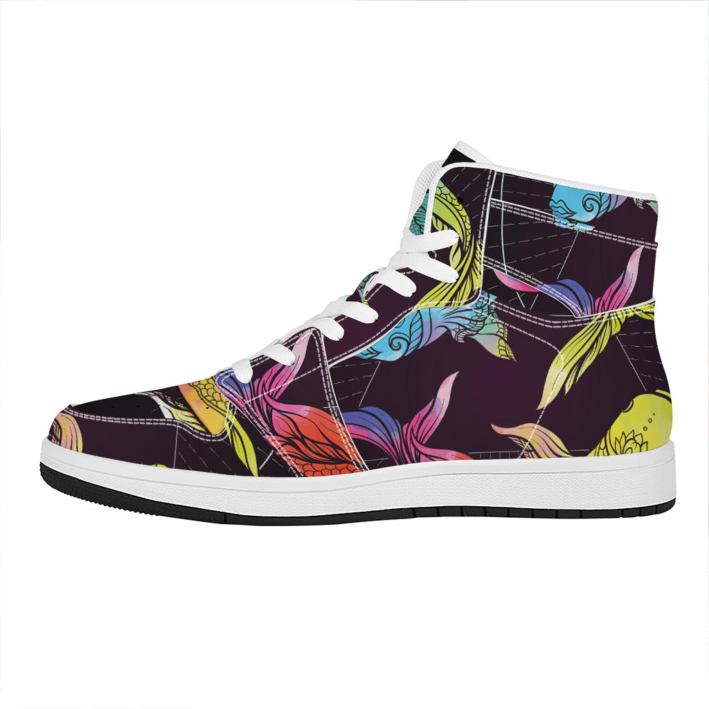 Colorful Pisces Sign Print High Top Leather Sneakers