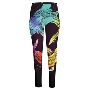 Colorful Pisces Sign Print High-Waisted Pocket Leggings