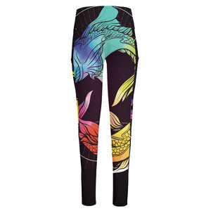 Colorful Pisces Sign Print High-Waisted Pocket Leggings