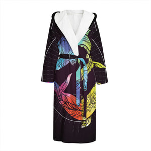 Colorful Pisces Sign Print Hooded Bathrobe