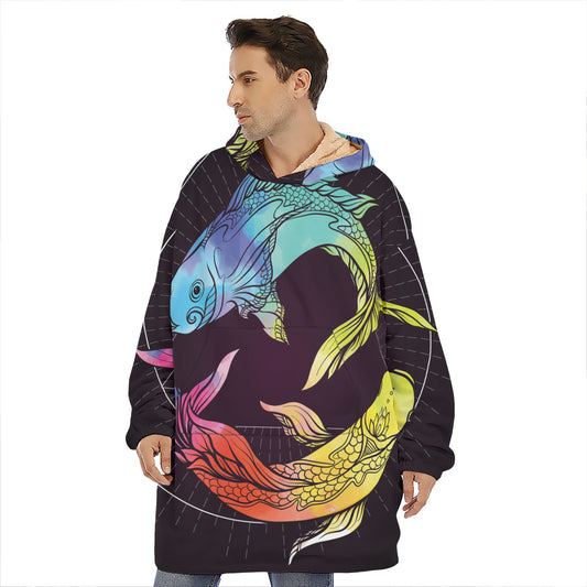 Colorful Pisces Sign Print Hoodie Blanket