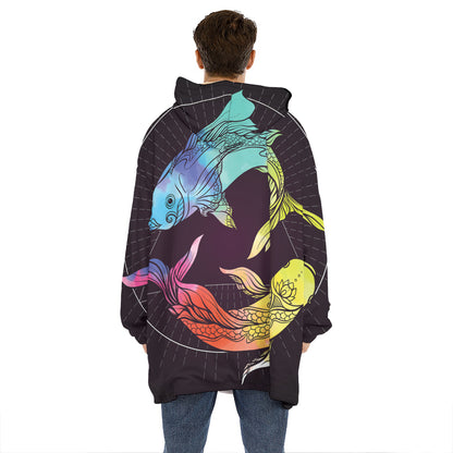 Colorful Pisces Sign Print Hoodie Blanket