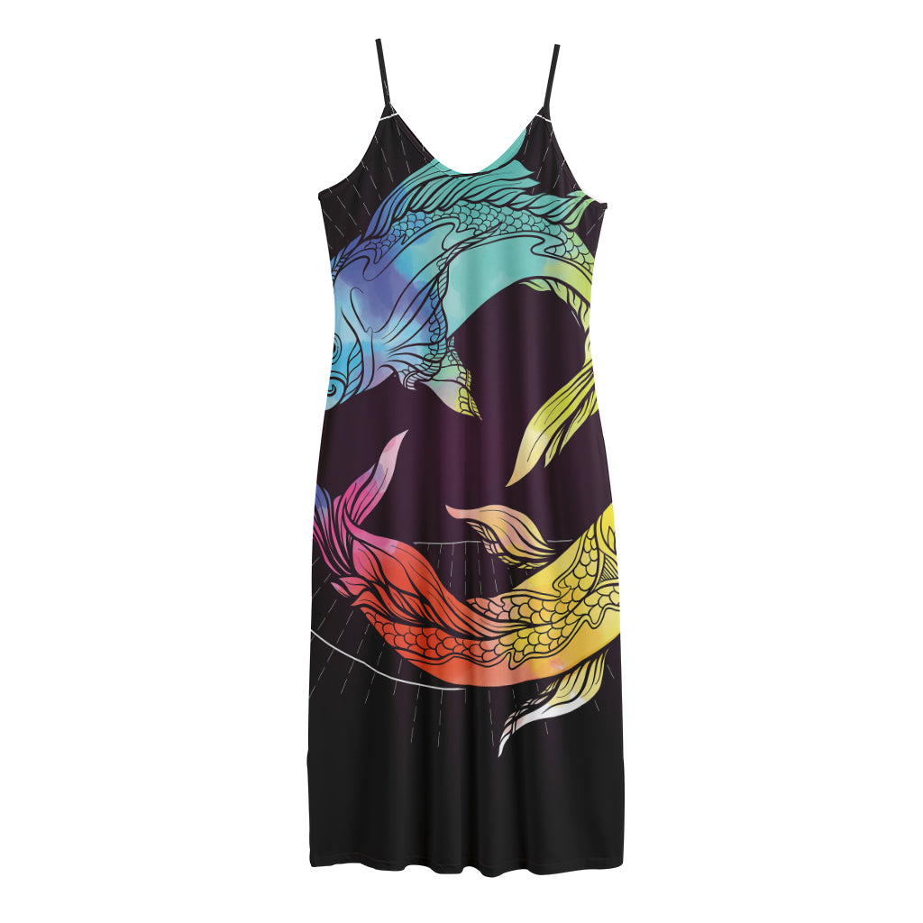 Colorful Pisces Sign Print Jersey Midi Cami Dress