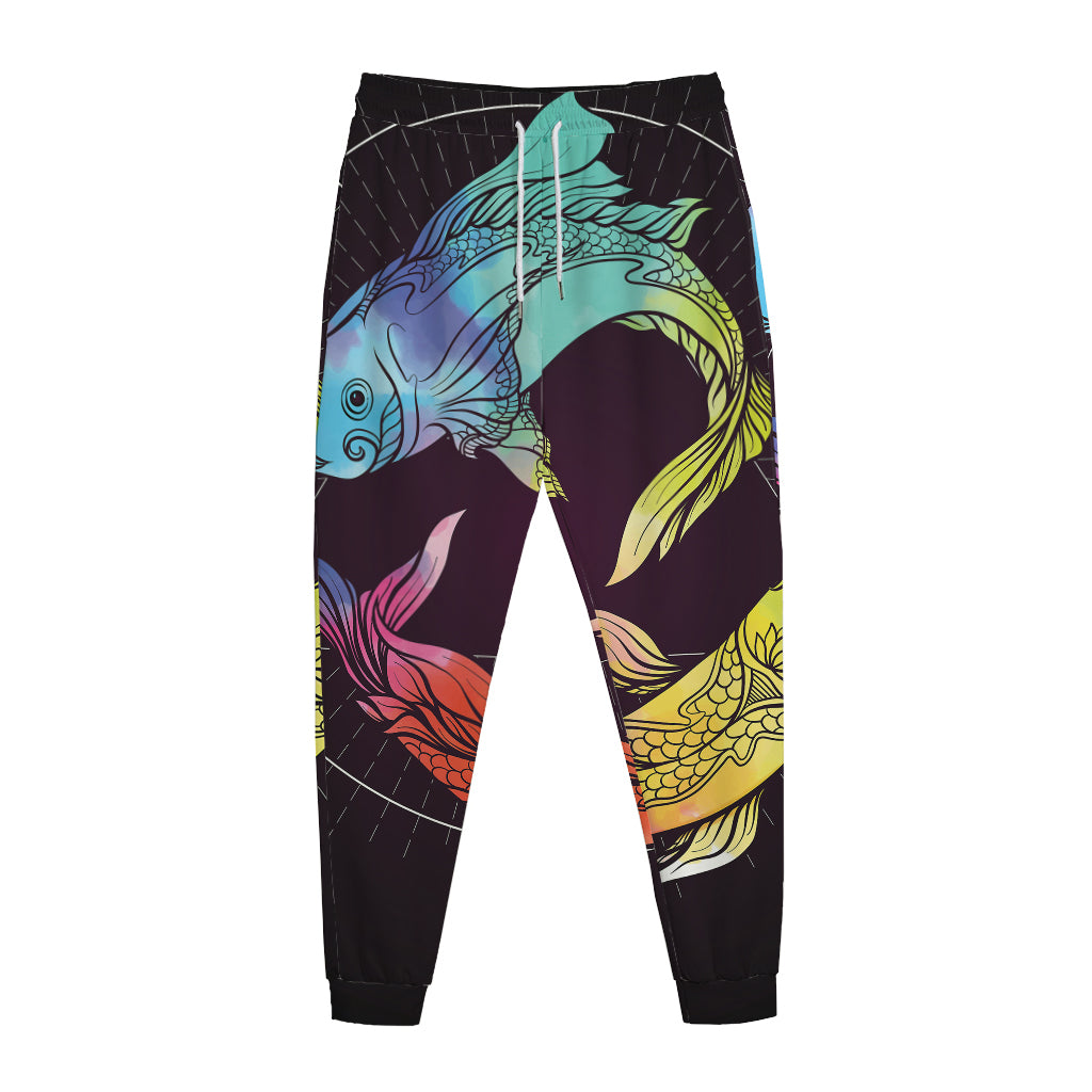 Colorful Pisces Sign Print Jogger Pants