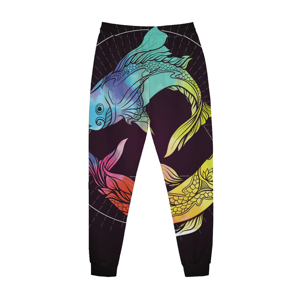 Colorful Pisces Sign Print Jogger Pants