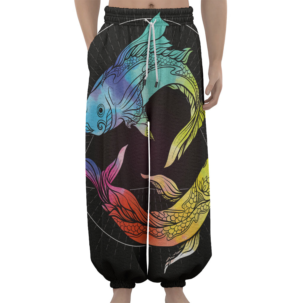 Colorful Pisces Sign Print Lantern Pants