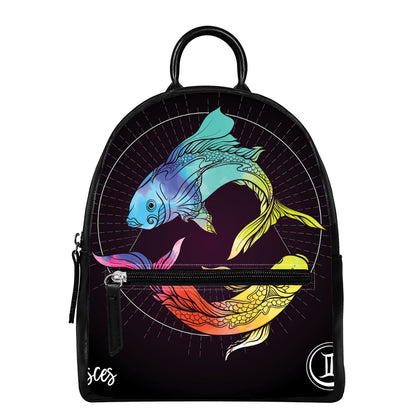 Colorful Pisces Sign Print Leather Backpack