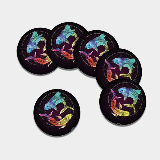 Colorful Pisces Sign Print Leather Coaster Set
