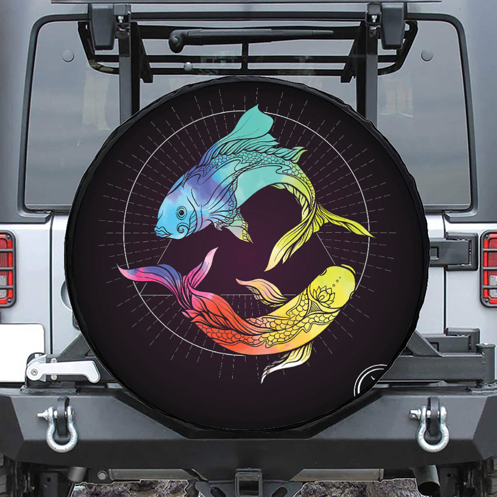 Colorful Pisces Sign Print Leather Spare Tire Cover