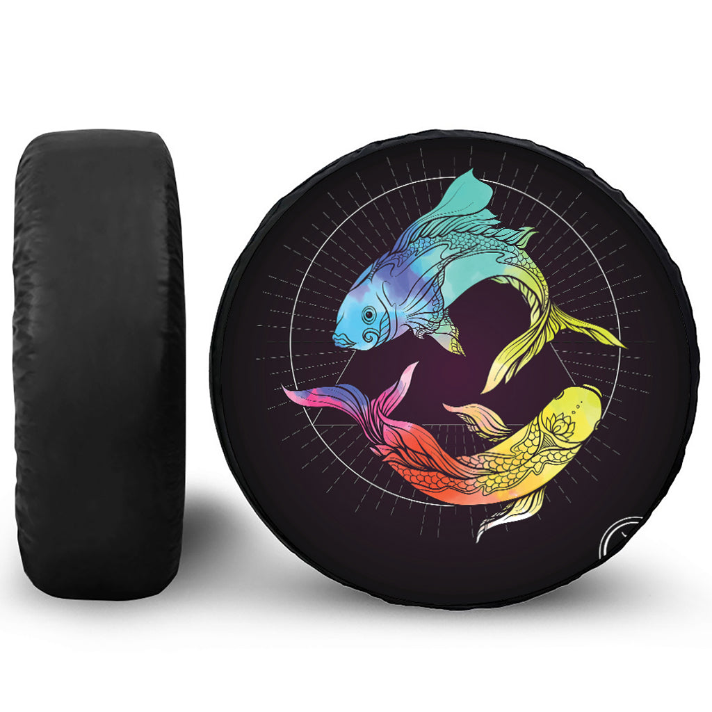 Colorful Pisces Sign Print Leather Spare Tire Cover