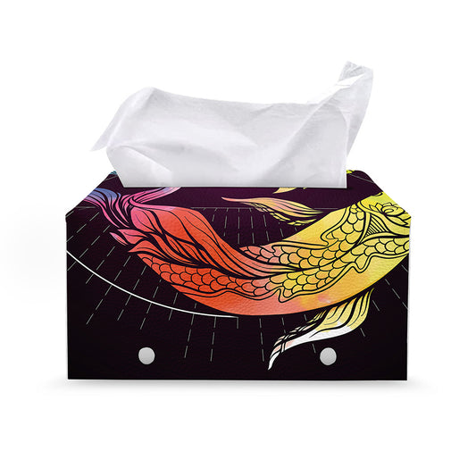 Colorful Pisces Sign Print Leather Tissue Box Cover