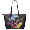 Colorful Pisces Sign Print Leather Tote Bag