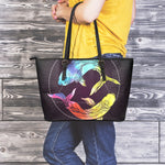 Colorful Pisces Sign Print Leather Tote Bag