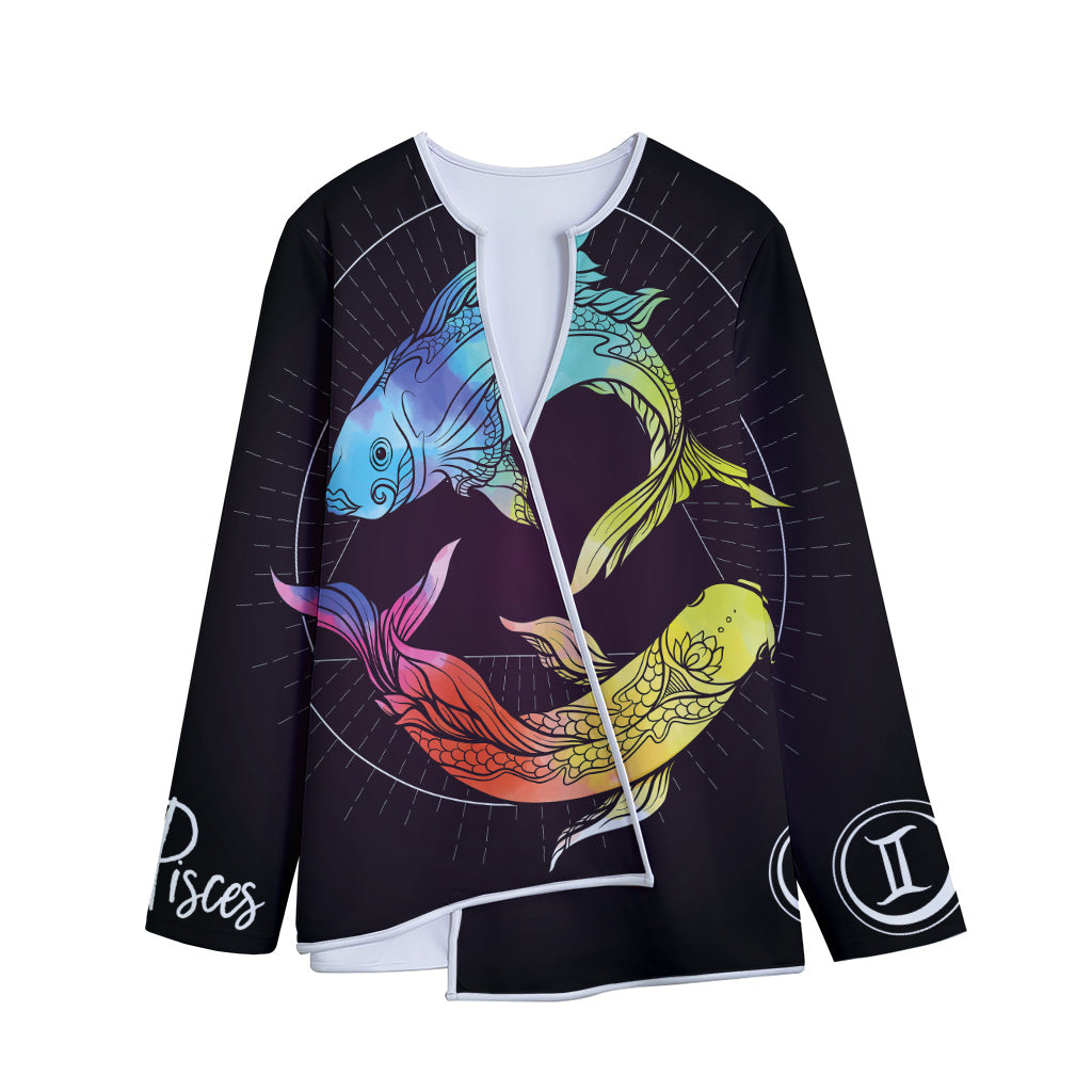 Colorful Pisces Sign Print Long Sleeve Short Coat