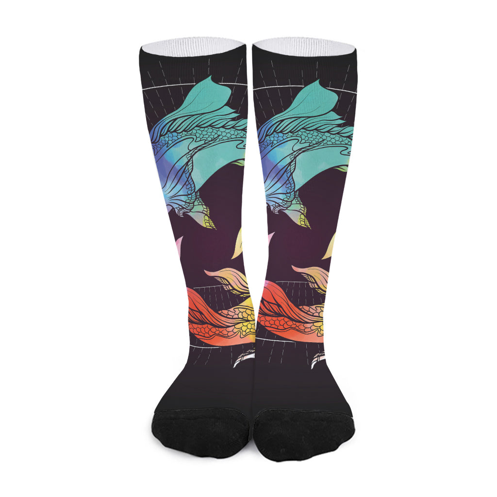 Colorful Pisces Sign Print Long Socks