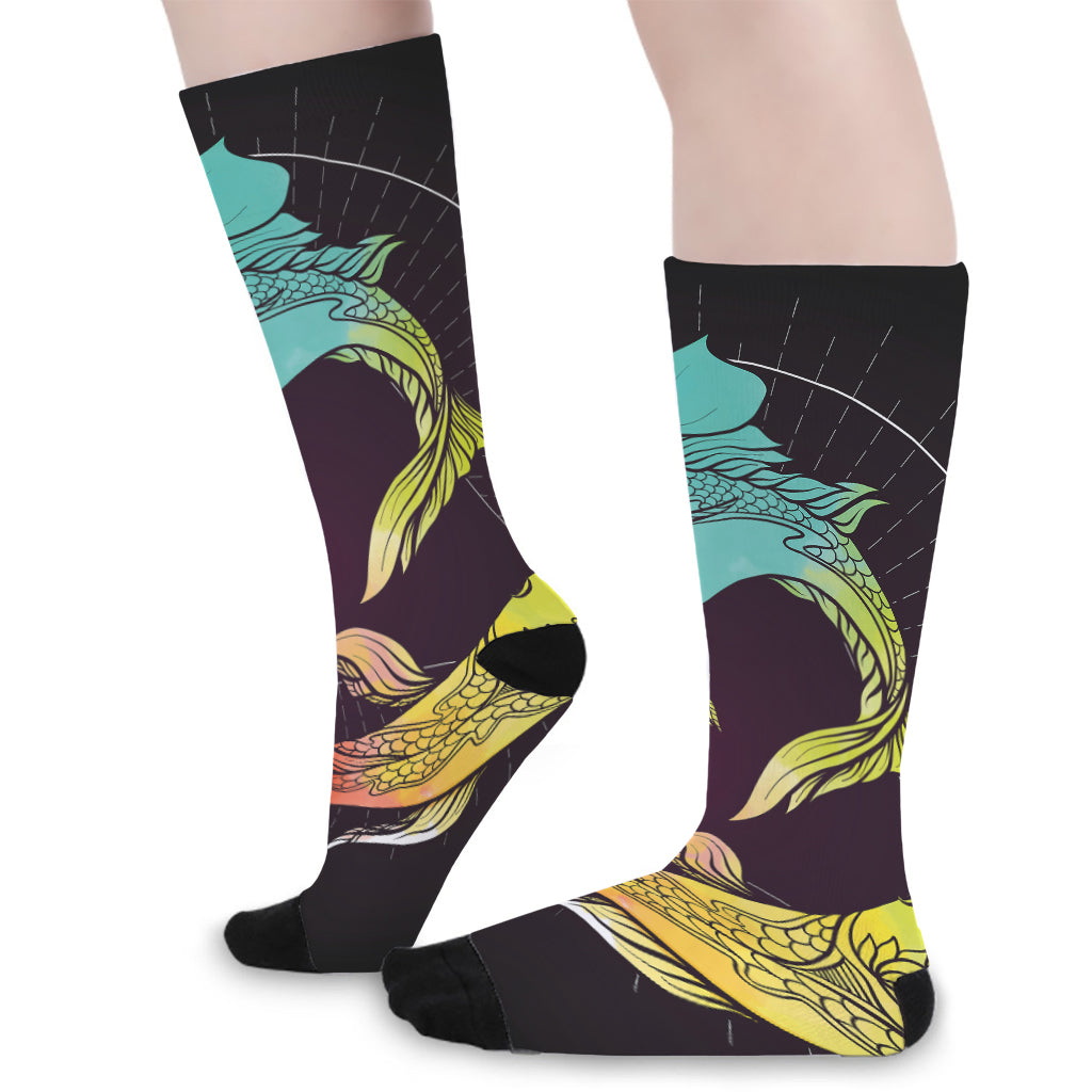 Colorful Pisces Sign Print Long Socks