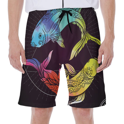 Colorful Pisces Sign Print Men's Beach Shorts