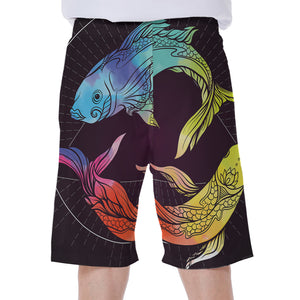 Colorful Pisces Sign Print Men's Beach Shorts