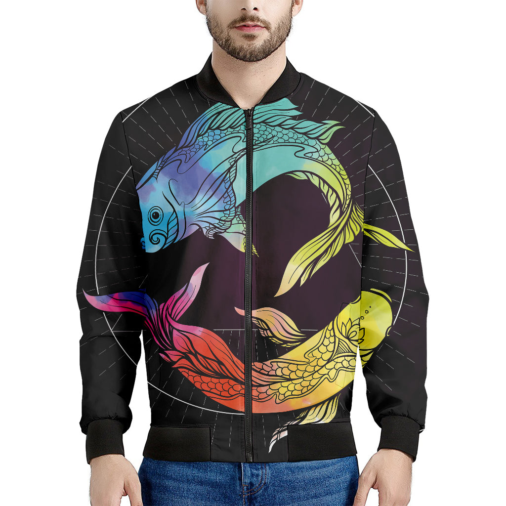 Colorful Pisces Sign Print Men's Bomber Jacket