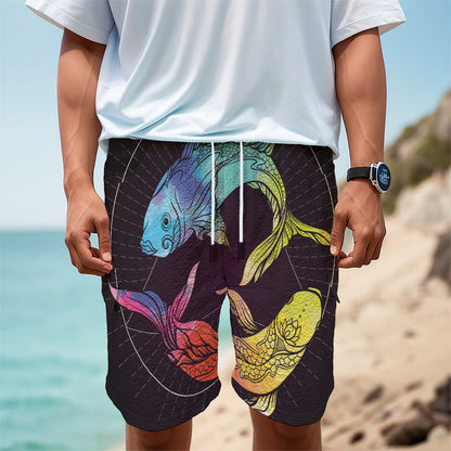 Colorful Pisces Sign Print Men's Cargo Shorts