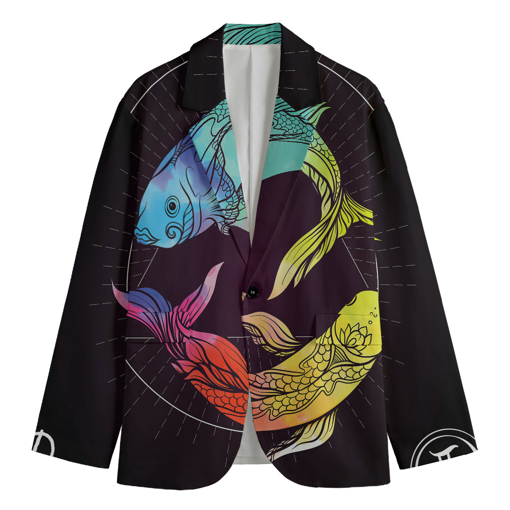 Colorful Pisces Sign Print Men's Cotton Blazer