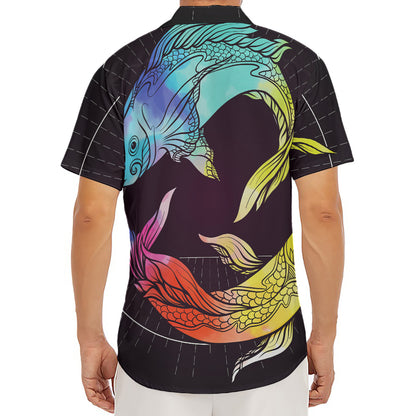 Colorful Pisces Sign Print Men's Deep V-Neck Shirt
