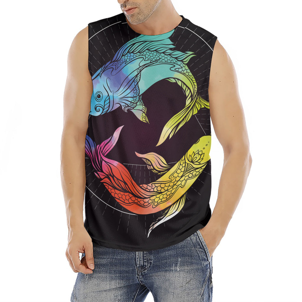 Colorful Pisces Sign Print Men's Fitness Tank Top