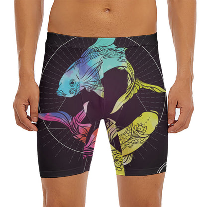 Colorful Pisces Sign Print Men's Long Boxer Briefs