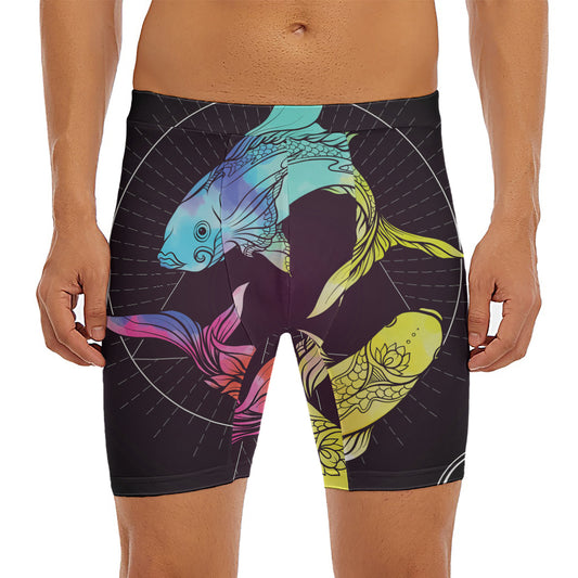 Colorful Pisces Sign Print Men's Long Boxer Briefs