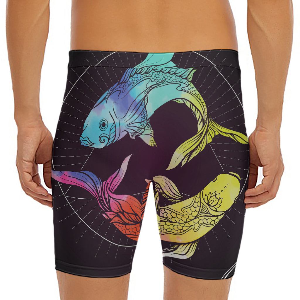 Colorful Pisces Sign Print Men's Long Boxer Briefs