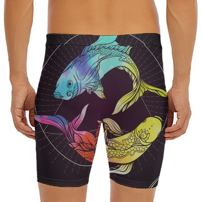 Colorful Pisces Sign Print Men's Long Boxer Briefs